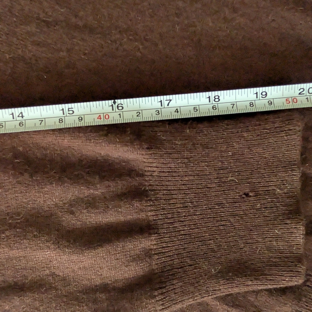 100% Cashmere Brown V-Neck Sweater Bow Accent Sz L Academia Vintage Inspired - Picture 8 of 11